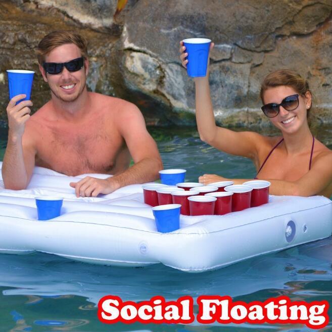 Water Party Air Mattress Ice Bucket Cooler Cup Holder Inflatable Beer Pong Table Pool Float - Image 4