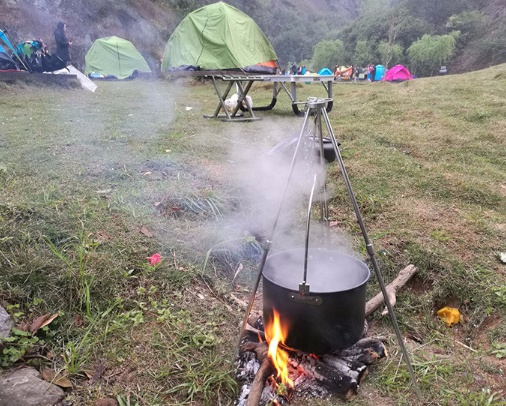 Compatible with Apple, Camping outdoor campfire tripod hanging pot picnic fire bracket aluminum alloy tripod camping supplies - Image 6