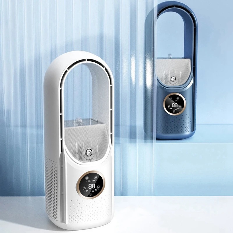 Portable USB Air Cooler Leafless Electric Fan Silent Timer Air Conditioner Cooling Fan Humidifier Conditioning Fan - Image 2