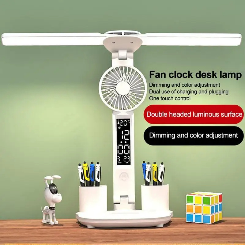 Foldable LED Table Light Eye Protection Multifunction Desk Lamp With Thermometer Calendar Fan Pen Holder Study Reading Fan Light - Image 7