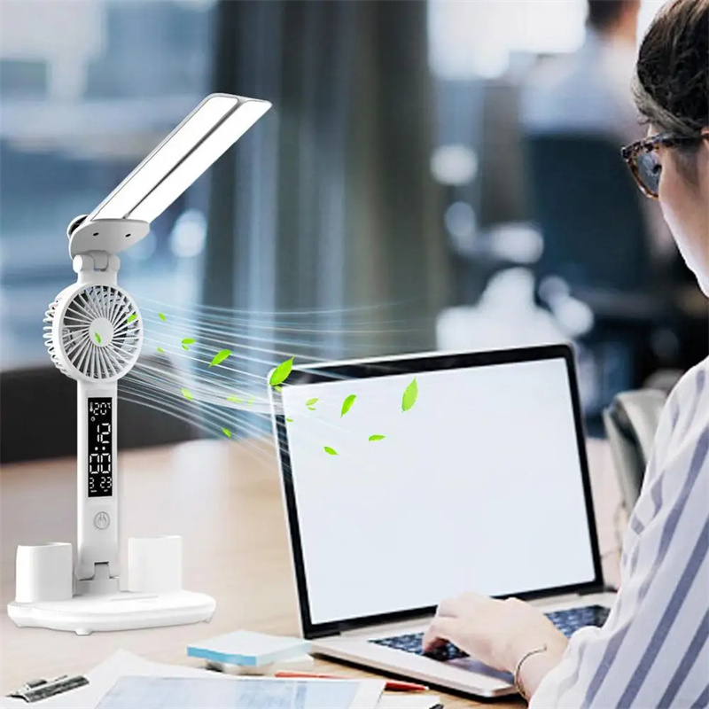Foldable LED Table Light Eye Protection Multifunction Desk Lamp With Thermometer Calendar Fan Pen Holder Study Reading Fan Light - Image 3