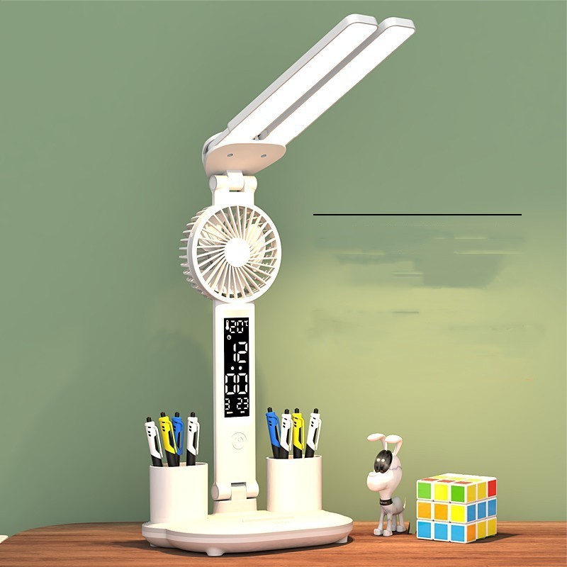 Foldable LED Table Light Eye Protection Multifunction Desk Lamp With Thermometer Calendar Fan Pen Holder Study Reading Fan Light - Image 10
