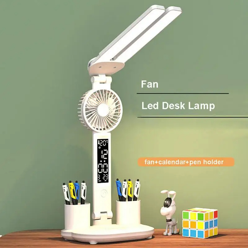 Foldable LED Table Light Eye Protection Multifunction Desk Lamp With Thermometer Calendar Fan Pen Holder Study Reading Fan Light - Image 2