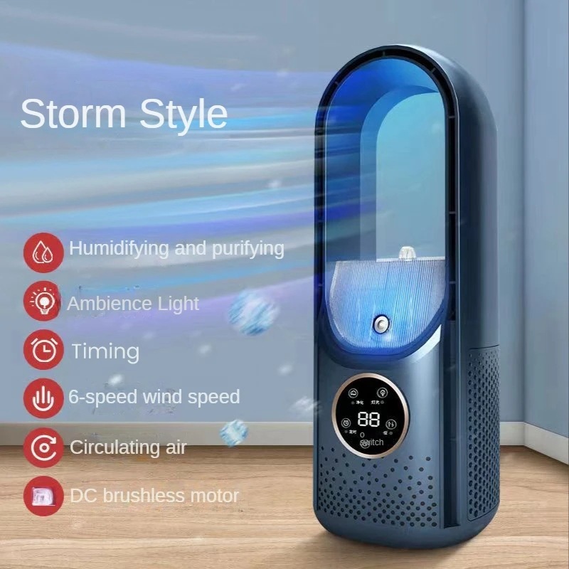 Portable USB Air Cooler Leafless Electric Fan Silent Timer Air Conditioner Cooling Fan Humidifier Conditioning Fan - Image 4