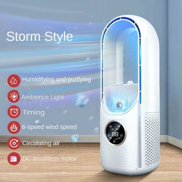 Portable USB Air Cooler Leafless Electric Fan Silent Timer Air Conditioner Cooling Fan Humidifier Conditioning Fan - Image 9