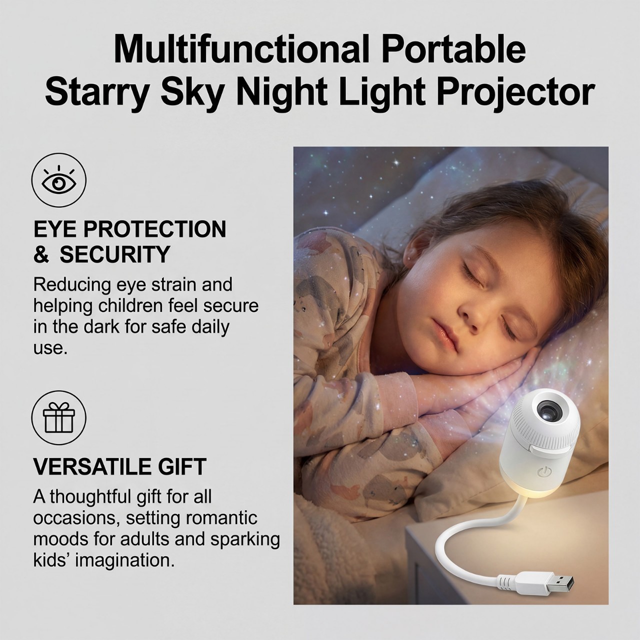 Projection Night Light - USB Powered Starry Sky Lamp for Bedroom Nursery Ambient Lighting - Image 6