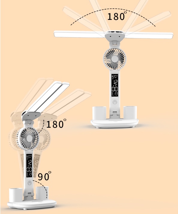 Foldable LED Table Light Eye Protection Multifunction Desk Lamp With Thermometer Calendar Fan Pen Holder Study Reading Fan Light - Image 5
