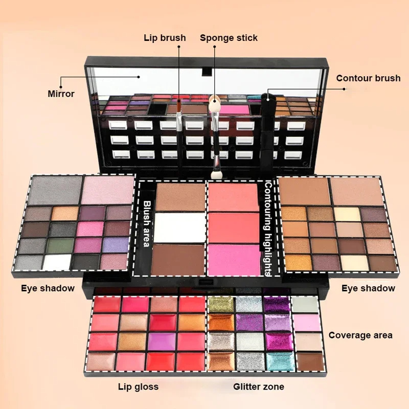 74 Colors Makeup Set Lip Gloss Blush Eyeshadow Highlight Combination Plate Wholesale Makeup Set - Image 8
