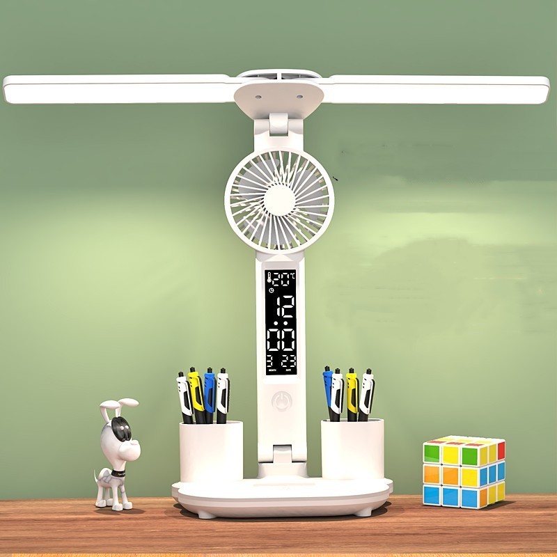 Foldable LED Table Light Eye Protection Multifunction Desk Lamp With Thermometer Calendar Fan Pen Holder Study Reading Fan Light - Image 9
