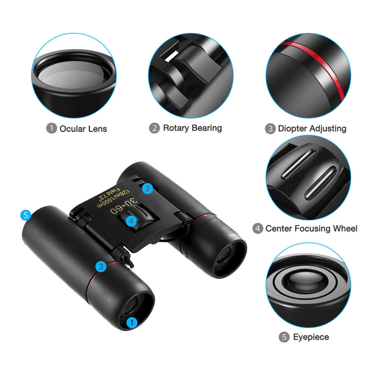 Binoculars 30x60 Zoom Travel Compact Folding Telescope Hunting Day Night Outdoor Small Pocket Binoculars Compact Adults, Mini Kids Binoculars Boys For Bird Watching, Concert Theater Opera - Image 9