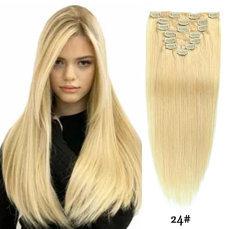 Clip-in Hair Real Human Hair Seven-piece Set 14 Inches 70g Hair Extensions Wig - Image 3