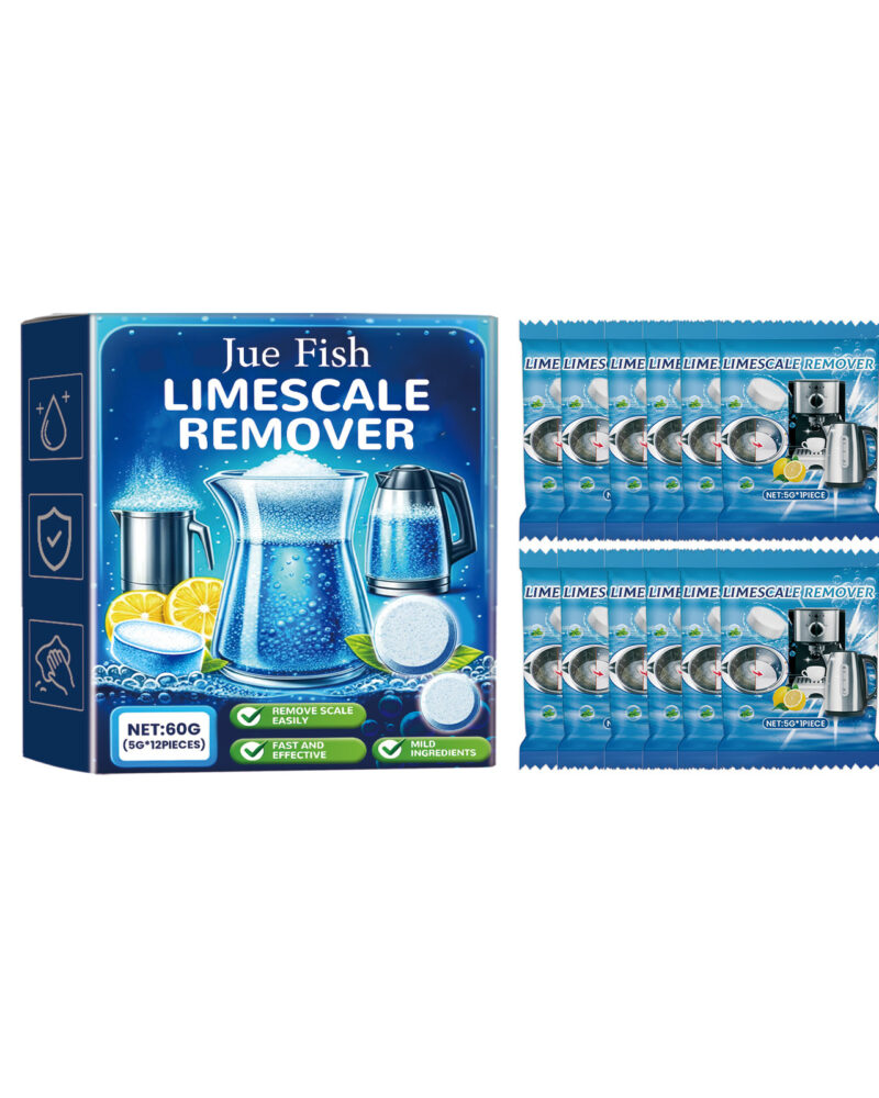 JueFish Limescale Cleaning Effervescent Tablets For Stainless Steel Cookware And Kettles, Lemon Descaling Tablets.