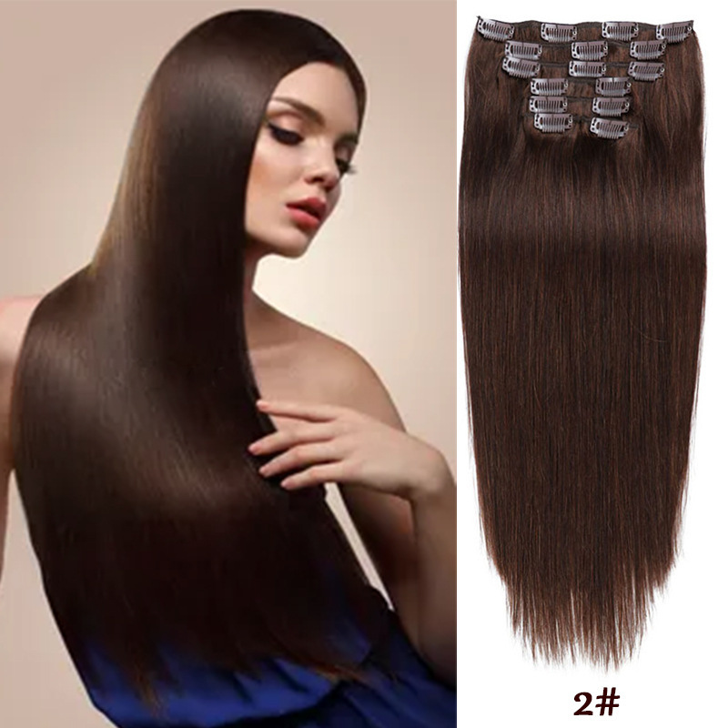 Clip-in Hair Real Human Hair Seven-piece Set 14 Inches 70g Hair Extensions Wig - Image 4